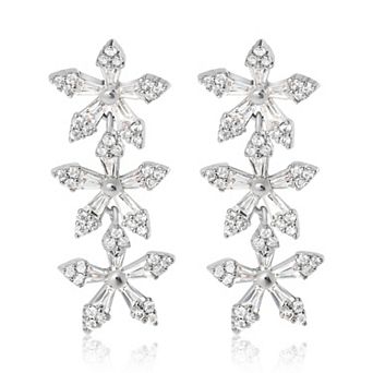 JS Jessica Simpson Crystal Snowflake Drop Earrings - Silver