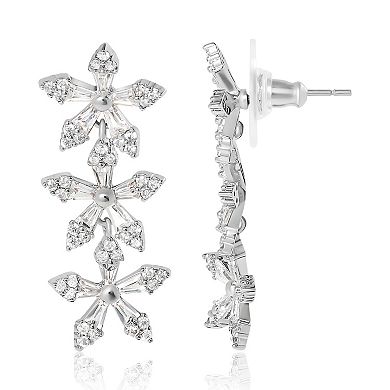 JS Jessica Simpson Crystal Snowflake Drop Earrings - Silver