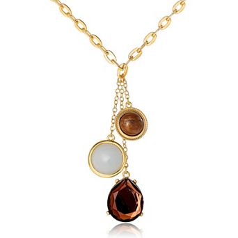 JS Jessica Simpson Resin Stone Dangle Pendant Necklace for Women, 18"+3"
