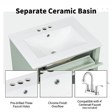 Merax 24" Bathroom Vanity with Sink 3 Drawers & Adjustable Shelf Cabinet