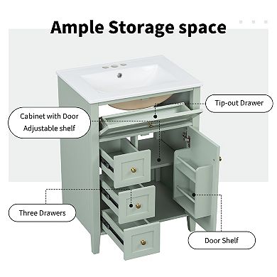 Merax 24" Bathroom Vanity with Sink 3 Drawers & Adjustable Shelf Cabinet