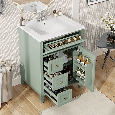Merax 24" Bathroom Vanity with Sink 3 Drawers & Adjustable Shelf Cabinet