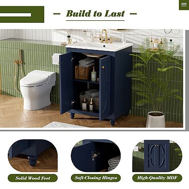 Merax 24" Modern Bathroom Vanity with Ornate Elliptical Motif, Soft-Close Hinges & Ball-Turned Legs