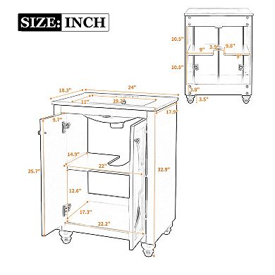 Merax 24" Modern Bathroom Vanity with Ornate Elliptical Motif, Soft-Close Hinges & Ball-Turned Legs