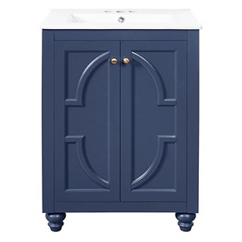 Merax 24" Modern Bathroom Vanity with Ornate Elliptical Motif, Soft-Close Hinges & Ball-Turned Legs