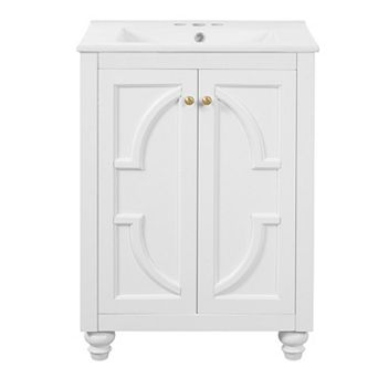Merax 24" Modern Bathroom Vanity with Ornate Elliptical Motif, Soft-Close Hinges & Ball-Turned Legs