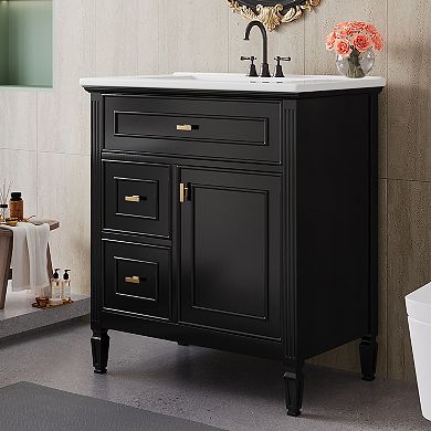 Merax 30" Bathroom Vanity with Sink - Solid Wood & MDF, Adjustable Shelf