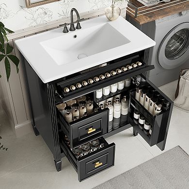 Merax 30" Bathroom Vanity with Sink - Solid Wood & MDF, Adjustable Shelf