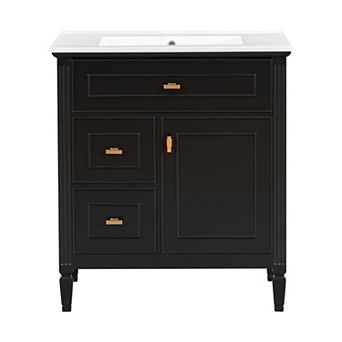 Merax 30" Bathroom Vanity with Sink - Solid Wood & MDF, Adjustable Shelf