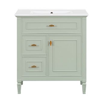 Merax 30" Bathroom Vanity with Sink - Solid Wood & MDF, Adjustable Shelf