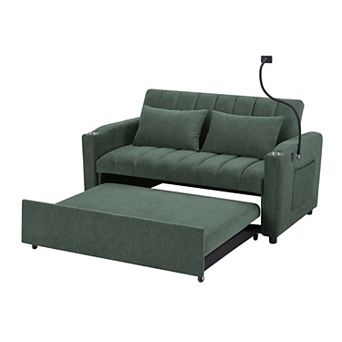 Merax Convertible Sofa Bed Loveseat Sofa with Three USB Ports, Two Side Pockets