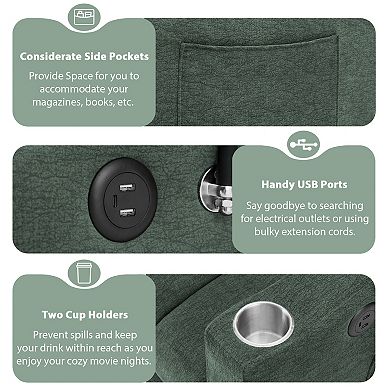 Merax Convertible Sofa Bed Loveseat Sofa with Three USB Ports, Two Side Pockets