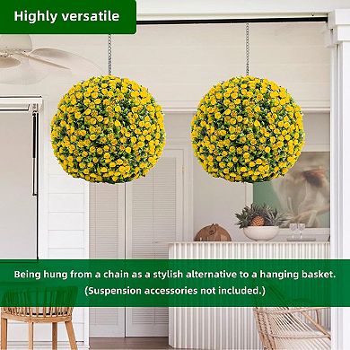 17 Inch Artificial Topiary Ball Set of 2, Faux Greenery Spheres with Flowers