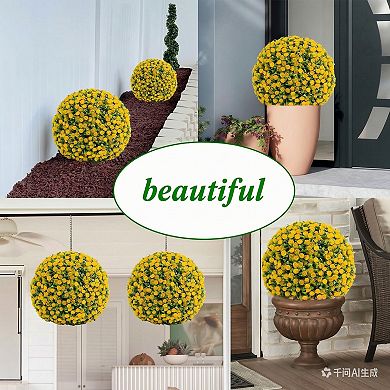 17 Inch Artificial Topiary Ball Set of 2, Faux Greenery Spheres with Flowers