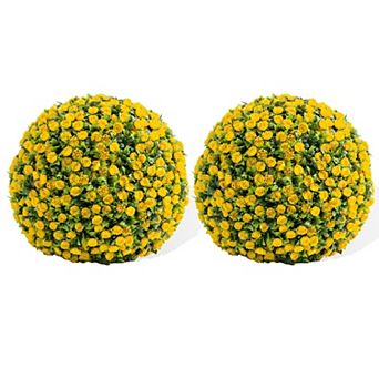 17 Inch Artificial Topiary Ball Set of 2, Faux Greenery Spheres with Flowers