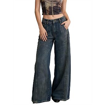 Women's Wide Leg Baggy Jeans High Waisted Y2K Streetwear Denim Pants