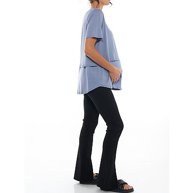 Women's Maternity Crewneck Short Sleeve Nursing T Shirt Multifunctional Top