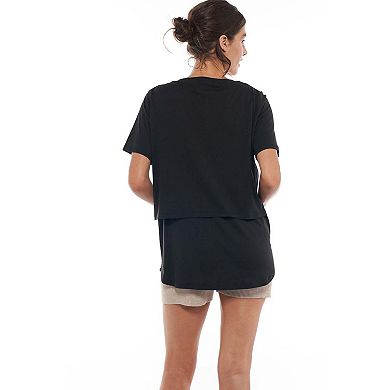 Women's Maternity Crewneck Short Sleeve Nursing T Shirt Multifunctional Top
