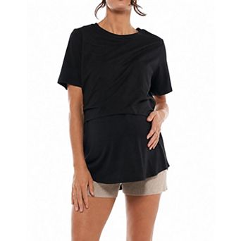 Women's Maternity Crewneck Short Sleeve Nursing T Shirt Multifunctional Top