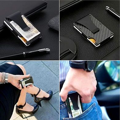 Mens RFID Blocking Carbon Fiber Wallet Slim Money Clip Card Holder