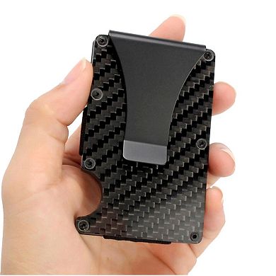 Mens RFID Blocking Carbon Fiber Wallet Slim Money Clip Card Holder
