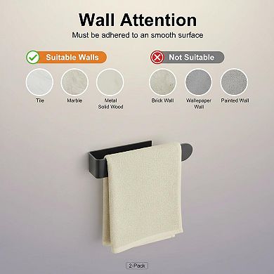 Self Adhesive Hand Towel Holder 2 Pack Wall Mounted Black Bathroom Kitchen