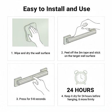 Self Adhesive Hand Towel Holder 2 Pack Wall Mounted Black Bathroom Kitchen