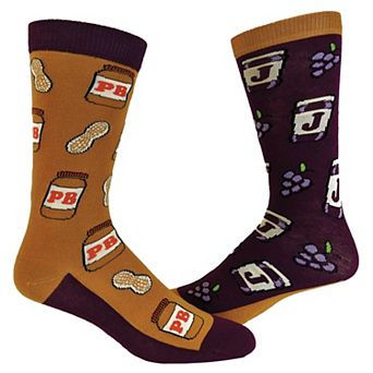 Men's Peanut Butter and Jelly Socks Funny Lunch Jam Sandwich Graphic Novelty Vintage Footwear