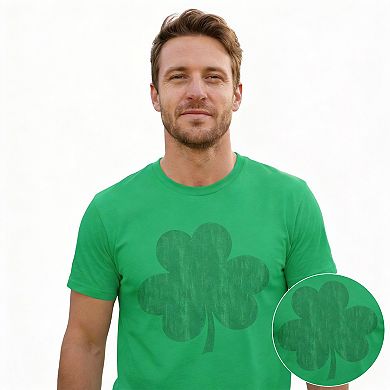 Mens Distressed Clover T Shirt Cool St Patricks Day Vintage Shamrock Awesome Graphic Tee