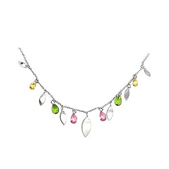 Alamode 925 Sterling Silver Cubic Zirconia Leaf Necklace
