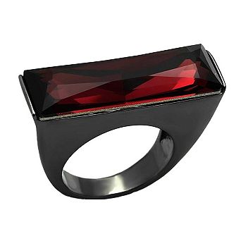 Alamode Black Ion Plating Brass Crystal Rectangular Ring