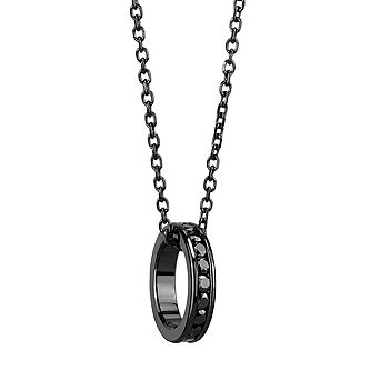 Alamode Black Ion Plating Brass Synthetic Glass Ring Necklace & Pendant