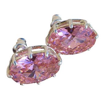 Alamode 925 Sterling Silver Cubic Zirconia Oval Stud Earrings