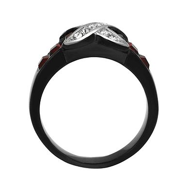 Alamode Black Ion Plating Crystal Criss-Cross Ring
