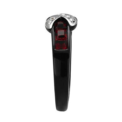 Alamode Black Ion Plating Crystal Criss-Cross Ring