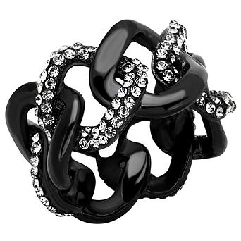 Alamode Black Ion Plating Crystal Chain Ring