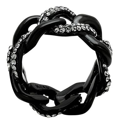Alamode Black Ion Plating Crystal Chain Ring