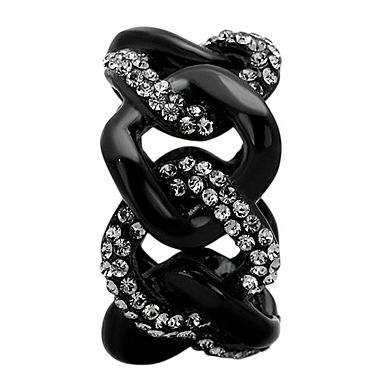 Alamode Black Ion Plating Crystal Chain Ring