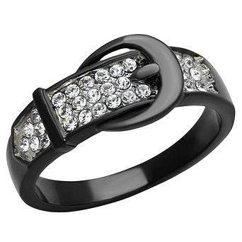 Alamode Black Ion Plating Crystal Buckle Ring