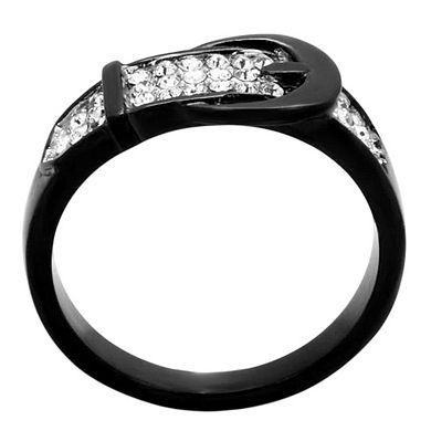 Alamode Black Ion Plating Crystal Buckle Ring