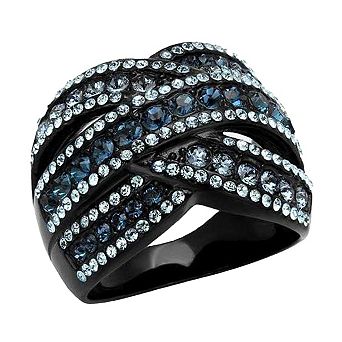 Alamode Black Ion Plating Crystal Criss-Cross Ring