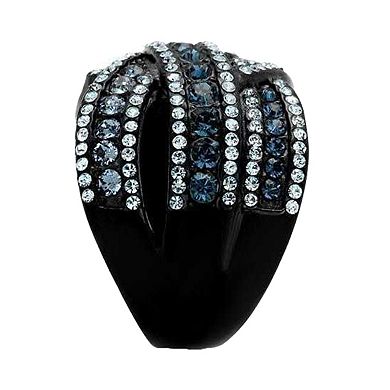 Alamode Black Ion Plating Crystal Criss-Cross Ring