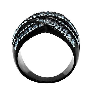 Alamode Black Ion Plating Crystal Criss-Cross Ring