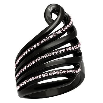 Alamode Black Ion Plating Crystal Curved Ring
