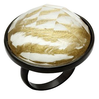 Alamode Black Ion Plating Brass Synthetic Stone Round Ring