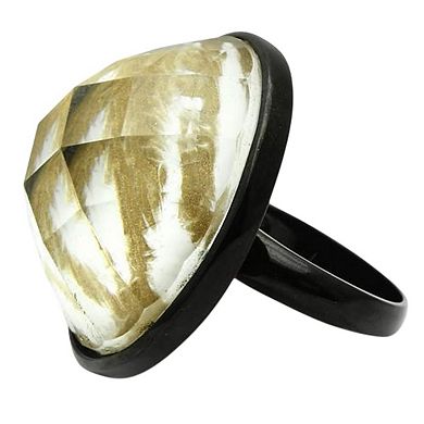 Alamode Black Ion Plating Brass Synthetic Stone Round Ring