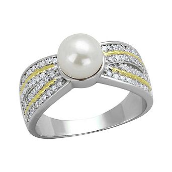 Alamode 925 Sterling Silver Synthetic Pearl Ring