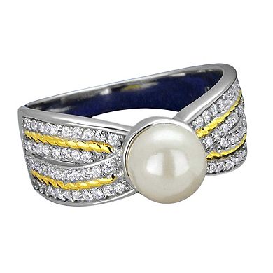 Alamode 925 Sterling Silver Synthetic Pearl Ring