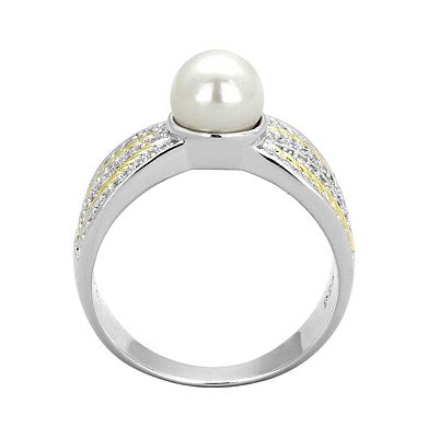 Alamode 925 Sterling Silver Synthetic Pearl Ring