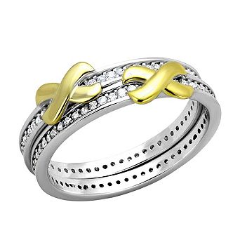 Alamode 925 Sterling Silver Cubic Zirconia Ribbon Ring Set